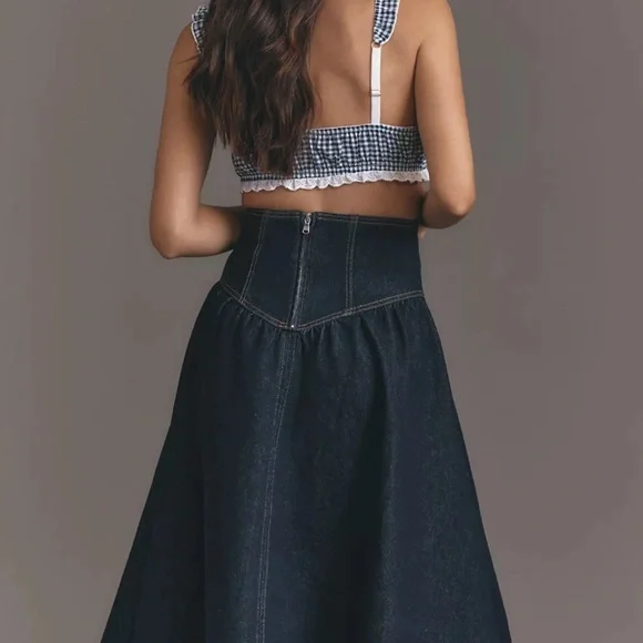 Pilcro Dark Blue A-Line Denim Skirt - Picture 3 of 7